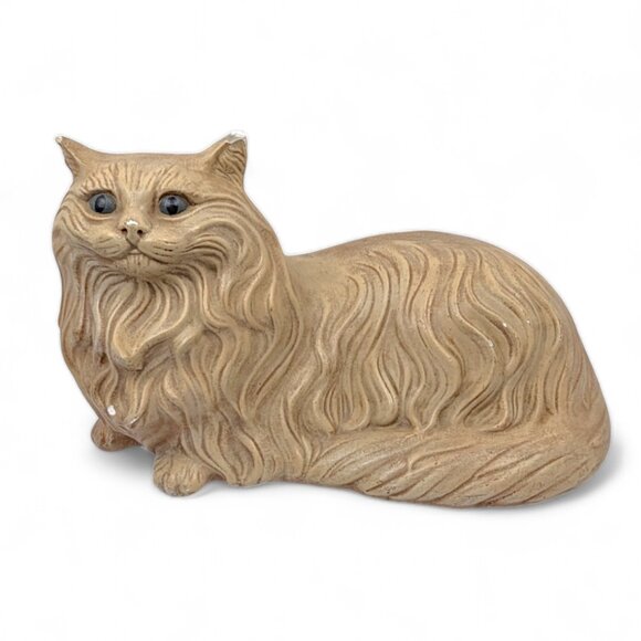 Vintage Ceramic Cat Life Size Figurine Persian Cream Beige Gray Eyes - Picture 2 of 15